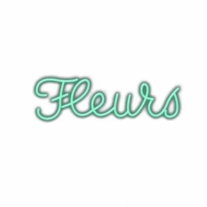 Neon-style "Fleurs" sign on white background.