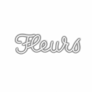 Fleurs" in cursive with shadow on white background.