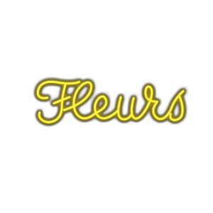 Neon sign with the word "Fleurs" meaning flowers.