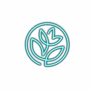 Neon green plant icon on white background.