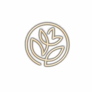 Gold leaf floral emblem on white background