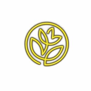 Neon yellow floral icon on white background.