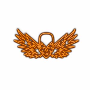 Orange skull with wings emblem