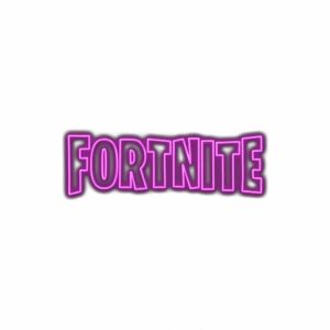 Purple 3D "Fortnite" logo on white background.