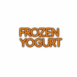 Glowing "Frozen Yogurt" text sign on white background.
