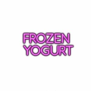 Neon pink "Frozen Yogurt" text on white background.