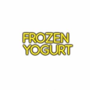 Neon sign text "Frozen Yogurt" on white background.