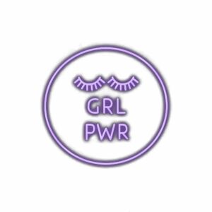 Girl Power neon sign with eyelashes illustration.