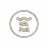 GRL PWR text with eyelashes design, empowerment symbol.