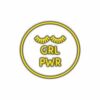 Neon sign with "GRL PWR" and eyelash design.