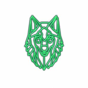 Neon green geometric wolf head illustration