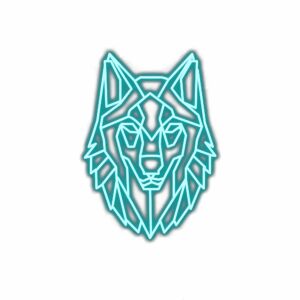 Geometric neon blue wolf logo design.