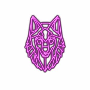 Geometric pink lion head illustration.