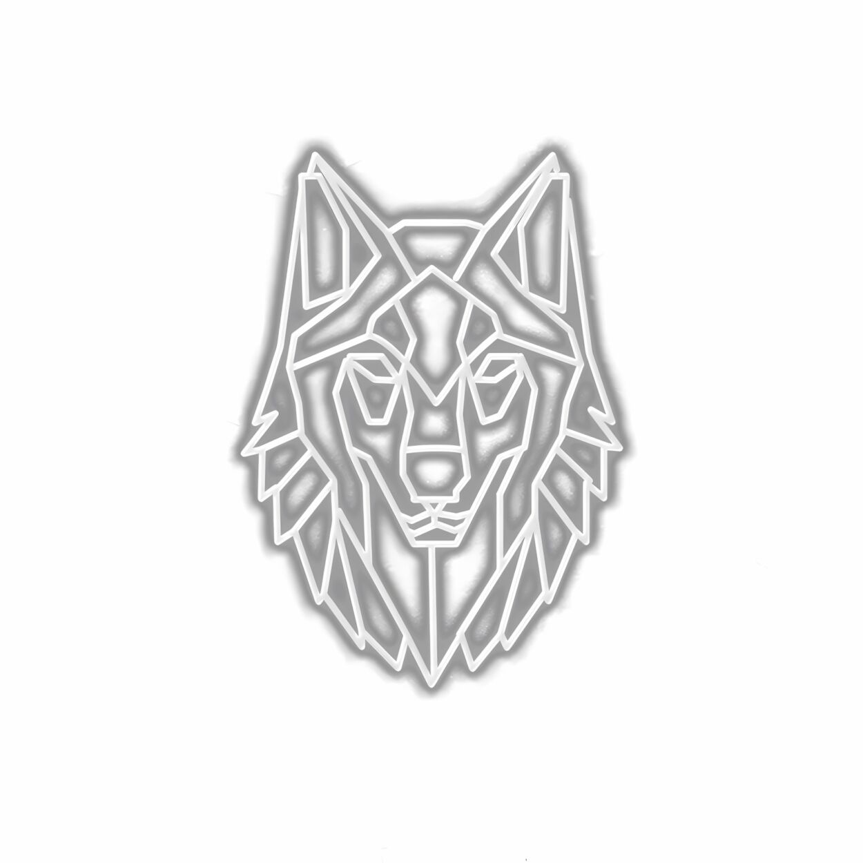 Silver geometric wolf head illustration.