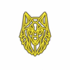 Yellow geometric wolf head logo design.