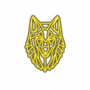 Geometric wolf head logo in yellow and black