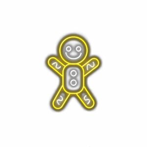 Illustrated yellow gingerbread man icon.