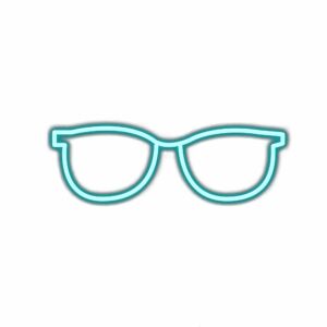 Icon of teal-rimmed eyeglasses.