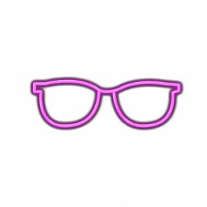 Neon purple glasses outline on white background.