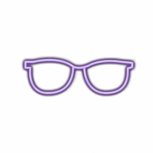 Purple eyeglasses outline on white background.