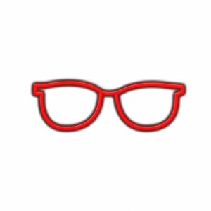 Red neon eyeglasses sign on white background