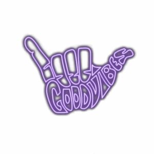 Hand sign with stylized text 'Good Vibes'