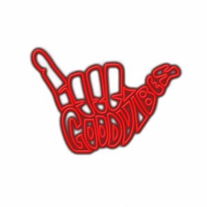 Graphic of hand silhouette with "Good Vibes" text.