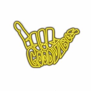 Shaka sign with yellow Good Vibes text illustration