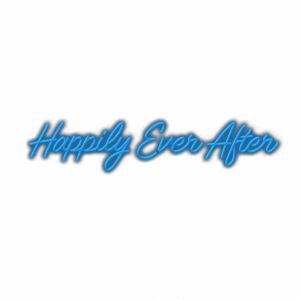 Blue cursive text saying "Happily Ever After