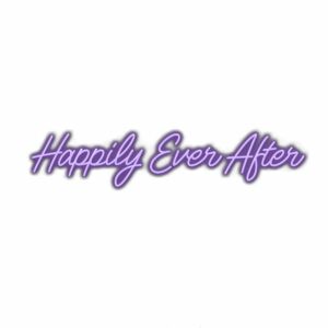 Text "Happily Ever After" in purple cursive font.