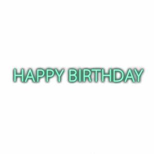 Text "Happy Birthday" in green shadowed font.