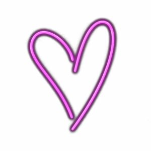 Neon purple heart light on white background.