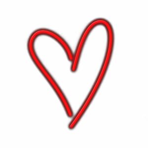 Red neon heart-shaped symbol on white background.