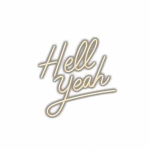 Cursive "Hell Yeah" text illustration with shadow effect.