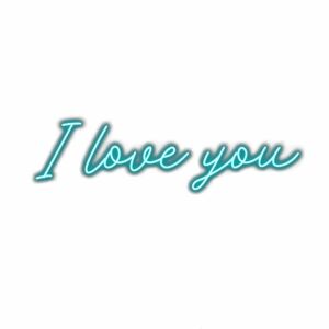 Handwritten "I love you" text in cursive, teal shadow.