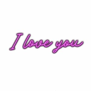 Purple "I love you" cursive text on white.