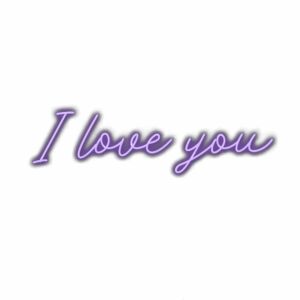 Purple "I love you" cursive text on white background.