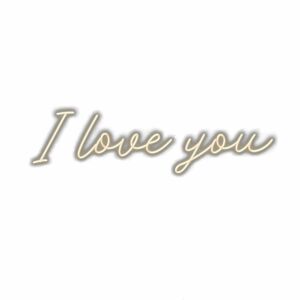 Elegant "I love you" cursive text on white background.