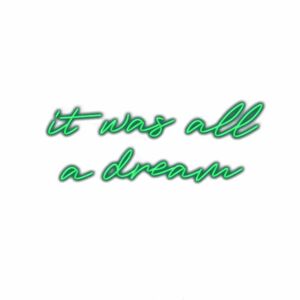 Neon sign reads "it was all a dream