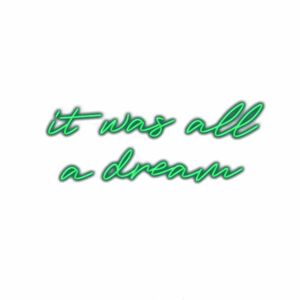 Neon sign text "it was all a dream