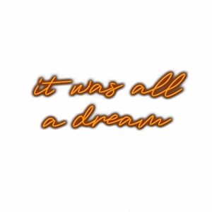 Neon sign with text "it was all a dream