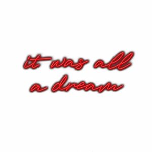 Red neon sign saying "it was all a dream