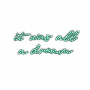 Neon sign text "it was all a dream".