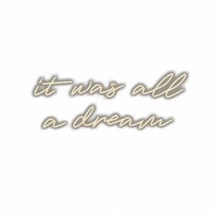 Inspirational quote "It was all a dream" in cursive writing.