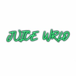 Neon green "JUICE WRLD" text on white background.