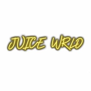 Stylized yellow text 'Juice Wrld' logo on white