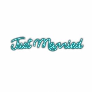 Just Married" neon sign text.
