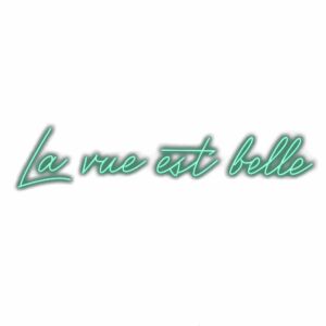 La vie est belle" neon sign script text.