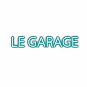 Le Garage" neon sign text design.