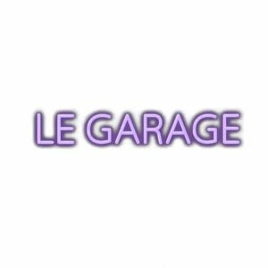 Stylized purple text "Le Garage" on white background.